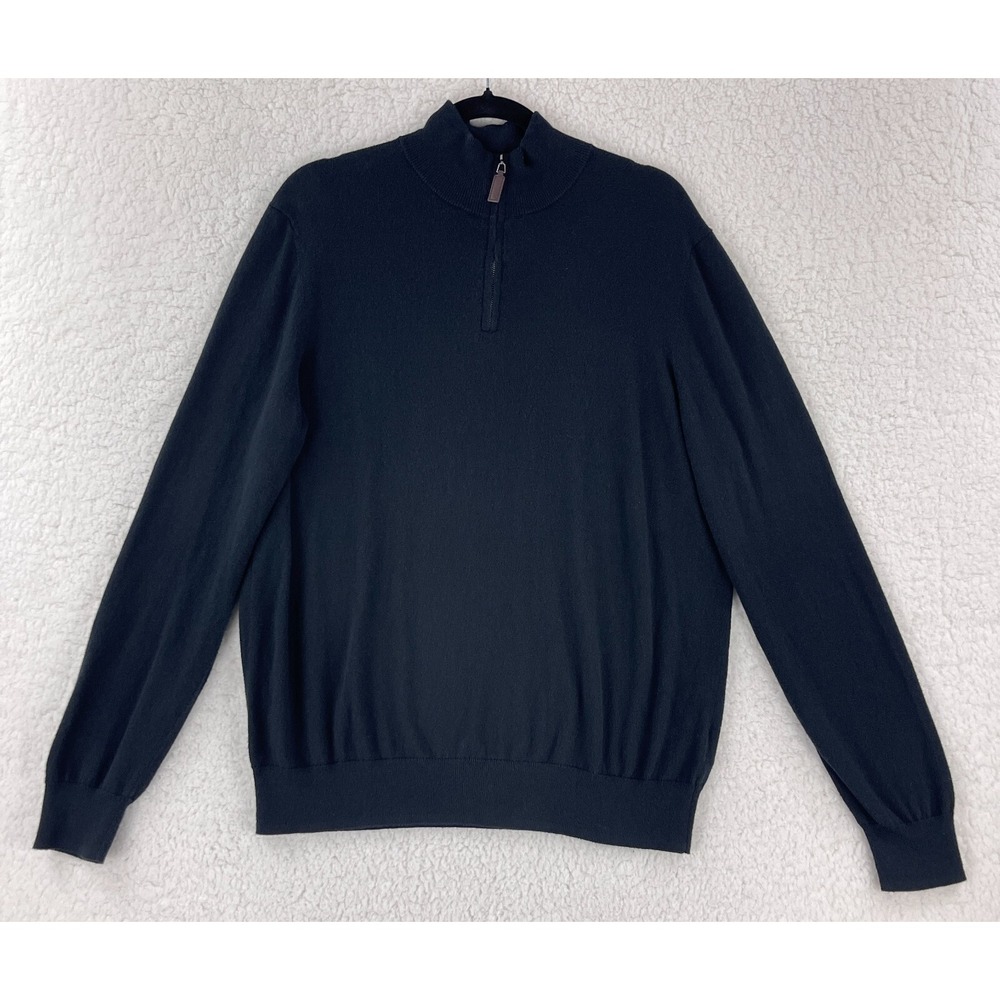 Christian Lacroix Sweater Mens Large Black Knit‎ Long Sleeve 1/4 Zip Mock Neck